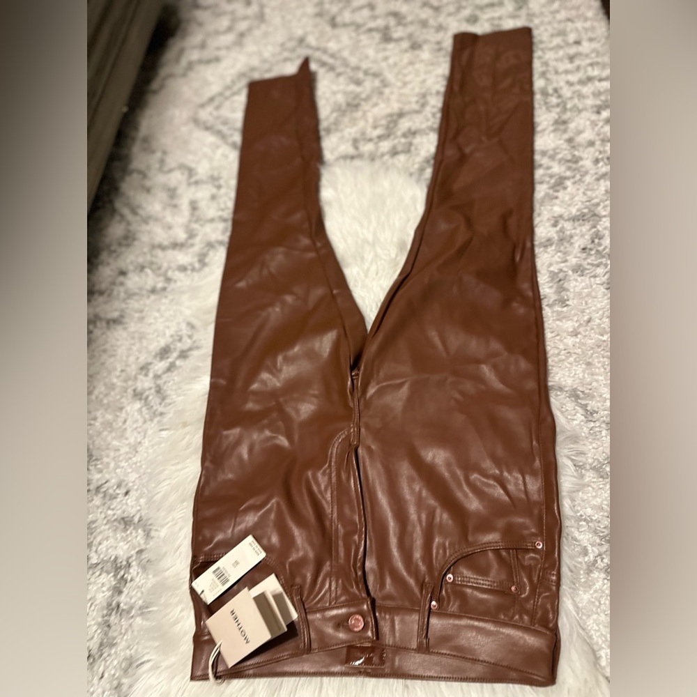MOTHER Rail Skimp Coated Pants NWT 28 High Rise Leather Look Slim Straight - Picture 8 of 16